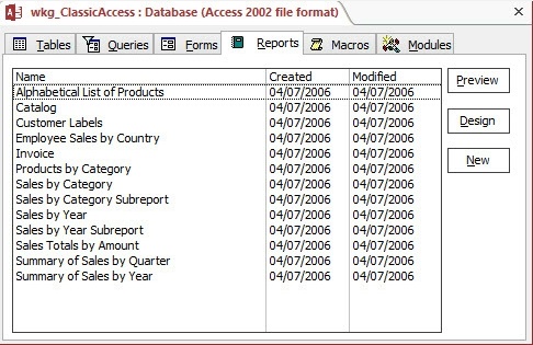 Classic Database MenuBar and Window 