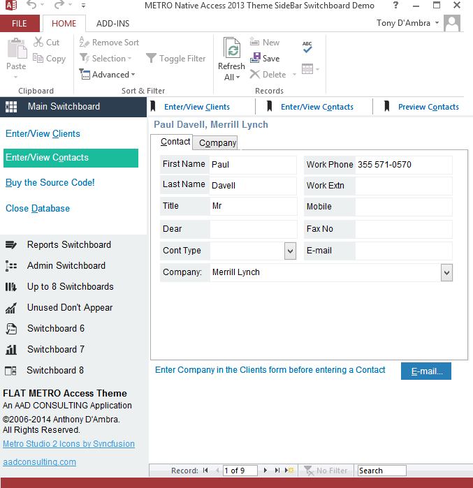 Native Access SideBar Switchboard