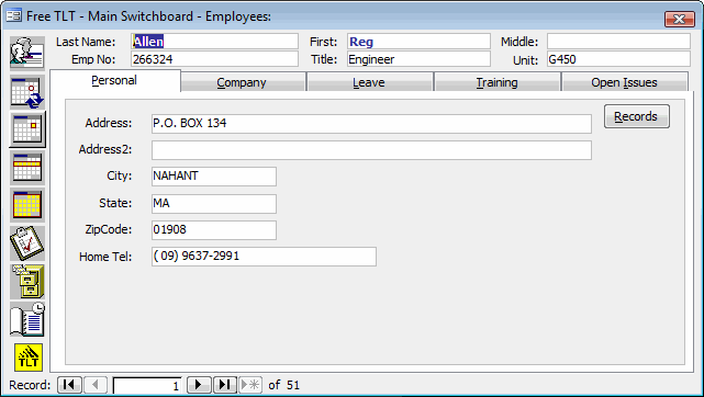 Human Resources Database for MS Access