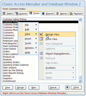 Classic Database MenuBar and Window 